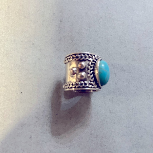 Turquoise Cuff Ring Antique Silver. - Picture 2 of 7